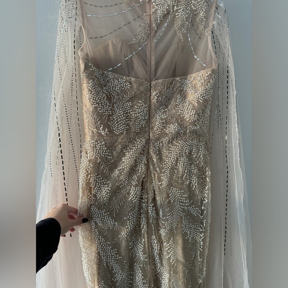 LARA Long Cape Beaded Gown in Champagne/Ivory 6 - Picture 6 of 11